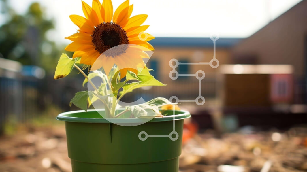 Intra Συλλεκτικό Ξύλινο Παζλ Plywood  4mm - Όμορφος ηλίανθος σε μια πράσινη γλάστρα Σε Ξύλινο Κουτί - Διαστάσεις: 10x10 cm – 25 κομμάτια