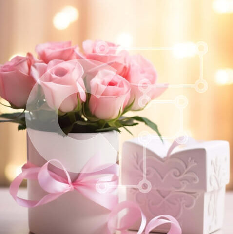 Intra Συλλεκτικό Ξύλινο Παζλ Plywood  4mm - Λευκό βάζο με ροζ τριαντάφυλλα και κουτιά δώρων Σε Ξύλινο Κουτί - Διαστάσεις Puzzle: 10x10 cm – 25 κομμάτια - Image 1