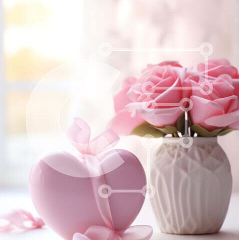 Intra Συλλεκτικό Ξύλινο Παζλ Plywood  4mm - Ρομαντική σύνθεση από ροζ τριαντάφυλλα με μπαλόνια σε σχήμα καρδιάς Σε Ξύλινο Κουτί - Διαστάσεις Puzzle: 10x10 cm – 25 κομμάτια - Image 1