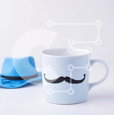 Intra Συλλεκτικό Ξύλινο Παζλ Plywood  4mm - Μπλε φλιτζάνι καφέ με σχέδιο καπέλο και μουστάκι Σε Ξύλινο Κουτί - Διαστάσεις: 10x10 cm – 25 κομμάτια - Image 1