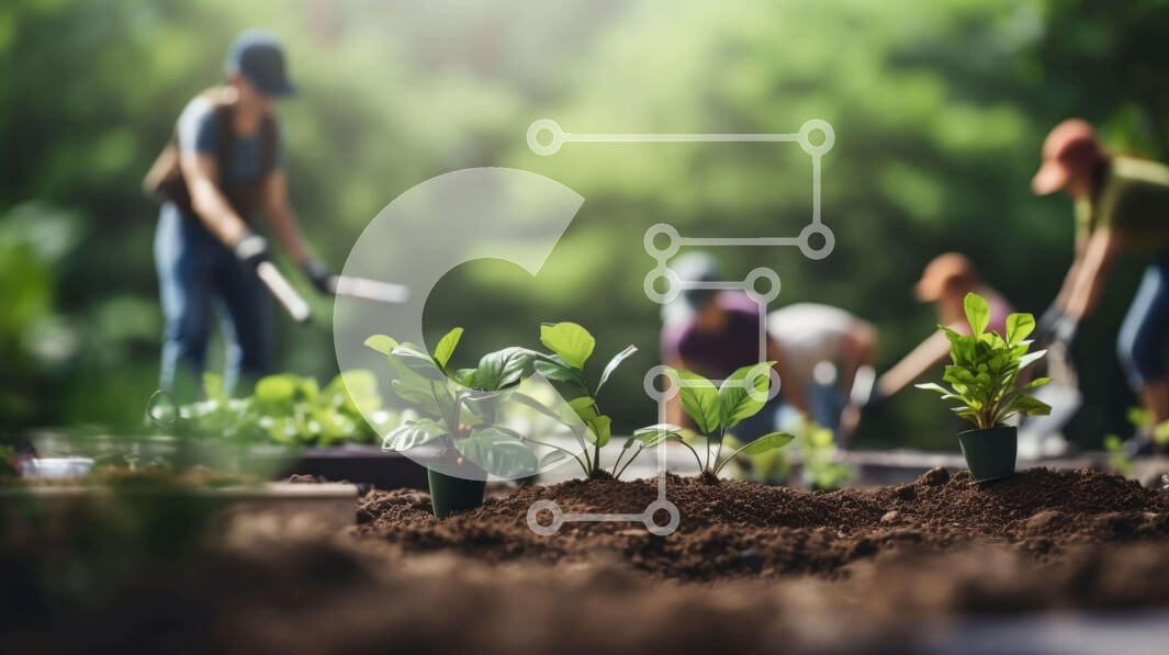 Intra Συλλεκτικό Ξύλινο Παζλ Plywood  4mm - Ομάδα ανθρώπων που φυτεύουν νέα φυτά σε έναν κήπο Σε Ξύλινο Κουτί - Διαστάσεις Puzzle: 10x10 cm – 25 κομμάτια