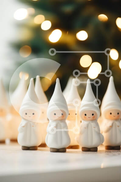 Intra Συλλεκτικό Ξύλινο Παζλ Plywood  4mm - Λευκά αγαλματίδια μπροστά από ένα φωτισμένο χριστουγεννιάτικο δέντρο Σε Ξύλινο Κουτί - Διαστάσεις: 10x10 cm – 25 κομμάτια