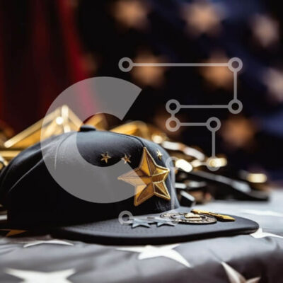 Intra Συλλεκτικό Ξύλινο Παζλ Plywood  4mm - Μαύρο καπέλο του μπέιζμπολ με αμερικανική σημαία και μετάλλια Σε Ξύλινο Κουτί - Διαστάσεις: 10x10 cm – 25 κομμάτια - Image 1