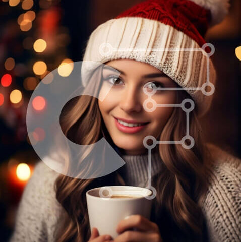 Intra Συλλεκτικό Ξύλινο Παζλ Plywood  4mm - Νεαρή γυναίκα που γιορτάζει τις διακοπές με παγωμένο καφέ Σε Ξύλινο Κουτί - Διαστάσεις: 10x10 cm – 25 κομμάτια - Image 1