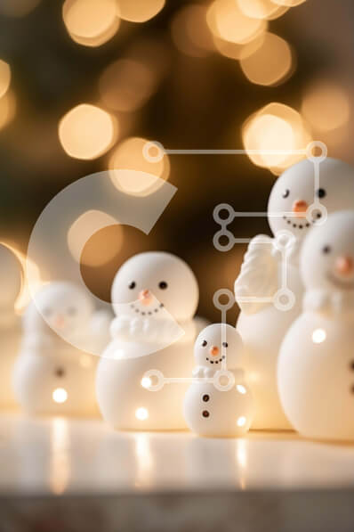 Intra Συλλεκτικό Ξύλινο Παζλ Plywood  4mm - Εορταστικά ειδώλια χιονάνθρωποι σε φωτισμένο φόντο Σε Ξύλινο Κουτί - Διαστάσεις Puzzle: 10x10 cm – 25 κομμάτια