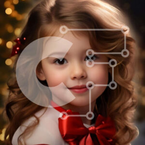 Intra Συλλεκτικό Ξύλινο Παζλ Plywood  4mm - Χαμογελαστό κορίτσι με κόκκινο φόρεμα με χριστουγεννιάτικο δέντρο στο φόντο Σε Ξύλινο Κουτί - Διαστάσεις: 10x10 cm – 25 κομμάτια