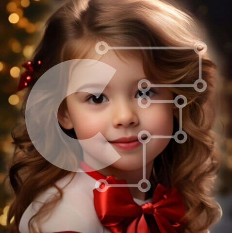 Intra Συλλεκτικό Ξύλινο Παζλ Plywood 4mm - Χαμογελαστό κορίτσι με κόκκινο φόρεμα με χριστουγεννιάτικο δέντρο στο φόντο Σε Ξύλινο Κουτί - Διαστάσεις: 10x10 cm – 25 κομμάτια - Image 1