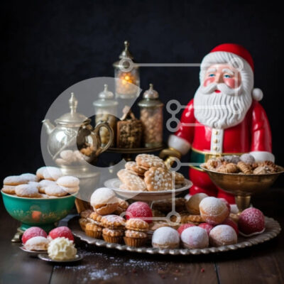 Intra Συλλεκτικό Ξύλινο Παζλ Plywood  4mm - Γιορτινό επιδόρπιο με ειδώλιο Άγιου Βασίλη Σε Ξύλινο Κουτί - Διαστάσεις: 10x10 cm – 25 κομμάτια - Image 1