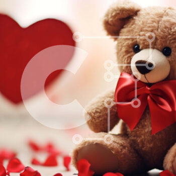 Intra Συλλεκτικό Ξύλινο Παζλ Plywood  4mm - Γιορτή του Αγίου Βαλεντίνου με καφέ αρκουδάκι και βότσαλα σε σχήμα καρδιάς Σε Ξύλινο Κουτί - Διαστάσεις Puzzle: 10x10 cm – 25 κομμάτια - Image 1