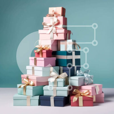 Intra Συλλεκτικό Ξύλινο Παζλ Plywood 4mm - Στοίβα από πολύχρωμα κουτιά δώρων με κορδέλες Σε Ξύλινο Κουτί - Διαστάσεις: 10x10 cm – 25 κομμάτια - Image 1