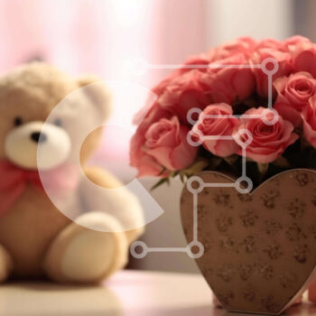 Intra Συλλεκτικό Ξύλινο Παζλ Plywood  4mm - Βάζο σε σχήμα καρδιάς με ροζ τριαντάφυλλα και αρκουδάκι Σε Ξύλινο Κουτί - Διαστάσεις Puzzle: 10x10 cm – 25 κομμάτια - Image 1