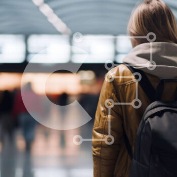 Intra Συλλεκτικό Ξύλινο Παζλ Plywood  4mm - Γυναίκα με σακίδιο που περπατά μέσω του τερματικού σταθμού αεροδρομίου Σε Ξύλινο Κουτί - Διαστάσεις Puzzle: 10x10 cm – 25 κομμάτια - Image 1