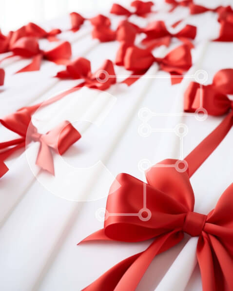 Intra Συλλεκτικό Ξύλινο Παζλ Plywood  4mm - Κόκκινοι φιόγκοι και κορδέλες σε ένα λευκό τραπεζομάντιλο Σε Ξύλινο Κουτί - Διαστάσεις: 10x10 cm – 25 κομμάτια