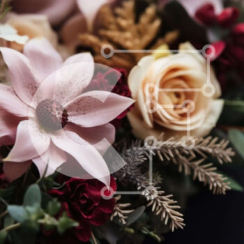 Intra Συλλεκτικό Ξύλινο Παζλ Plywood  4mm - Πολύχρωμο μπουκέτο λουλούδια σε ροζ, κόκκινο και λευκό Σε Ξύλινο Κουτί - Διαστάσεις Puzzle: 10x10 cm – 25 κομμάτια - Image 1