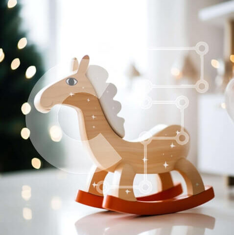 Intra Συλλεκτικό Ξύλινο Παζλ Plywood  4mm - Ξύλινο κουνιστό παιχνίδι αλόγων με χριστουγεννιάτικο δέντρο Σε Ξύλινο Κουτί - Διαστάσεις Puzzle: 10x10 cm – 25 κομμάτια - Image 1