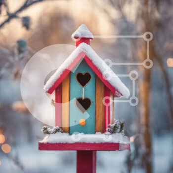 Intra Συλλεκτικό Ξύλινο Παζλ Plywood  4mm - Winter Wonderland: Colorful Birdhouse in the Snowy Woods Σε Ξύλινο Κουτί - Διαστάσεις: 10x10 cm – 25 κομμάτια - Image 1