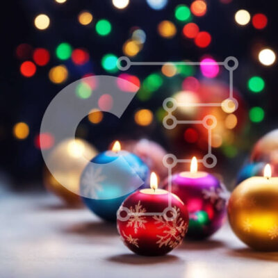 Intra Συλλεκτικό Ξύλινο Παζλ Plywood 4mm - Πολύχρωμες χριστουγεννιάτικες μπάλες με κεριά και στολίδια από νιφάδες χιονιού Σε Ξύλινο Κουτί - Διαστάσεις: 10x10 cm – 25 κομμάτια - Image 1