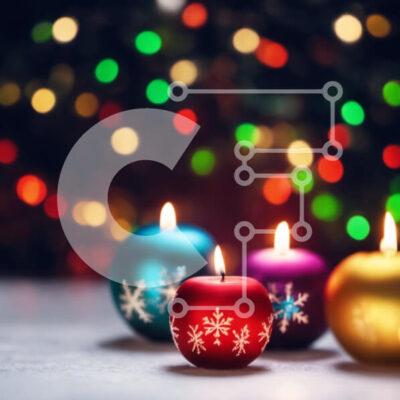 Intra Συλλεκτικό Ξύλινο Παζλ Plywood  4mm - Πολύχρωμα κεριά σε σχήμα μήλου με νιφάδες χιονιού Σε Ξύλινο Κουτί - Διαστάσεις: 10x10 cm – 25 κομμάτια - Image 1