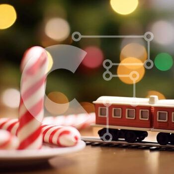 Intra Συλλεκτικό Ξύλινο Παζλ Plywood  4mm - Τρένο παιχνιδιών και καλάμια καραμελών στη Χριστουγεννιάτικη επίδειξη Σε Ξύλινο Κουτί - Διαστάσεις Puzzle: 10x10 cm – 25 κομμάτια - Image 1