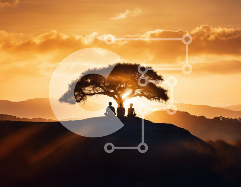 Intra Συλλεκτικό Ξύλινο Παζλ Plywood  4mm - Τοπίο ηλιοβασιλέματος με δύο άτομα που διαλογίζονται Σε Ξύλινο Κουτί - Διαστάσεις: 10x10 cm – 25 κομμάτια