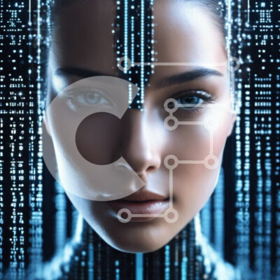 Intra Συλλεκτικό Ξύλινο Παζλ Plywood 4mm - Ψηφιακό πρόσωπο μιας γυναίκας με σύμβολα Cybernetics Σε Ξύλινο Κουτί - Διαστάσεις Puzzle: 10x10 cm – 25 κομμάτια - Image 1