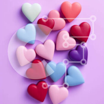 Intra Συλλεκτικό Ξύλινο Παζλ Plywood  4mm - Συστάδα από πολύχρωμες καραμέλες σε σχήμα καρδιάς σε μωβ φόντο Σε Ξύλινο Κουτί - Διαστάσεις Puzzle: 10x10 cm – 25 κομμάτια - Image 1