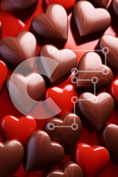 Intra Συλλεκτικό Ξύλινο Παζλ Plywood  4mm - Συστάδα από καρδιές σοκολάτας σε κόκκινο φόντο Σε Ξύλινο Κουτί - Διαστάσεις: 10x10 cm – 25 κομμάτια