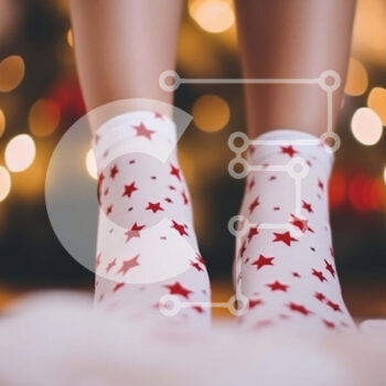 Intra Συλλεκτικό Ξύλινο Παζλ Plywood  4mm - Γιορτινές λευκές κάλτσες με αστέρια στα γυναικεία πόδια Σε Ξύλινο Κουτί - Διαστάσεις Puzzle: 10x10 cm – 25 κομμάτια - Image 1