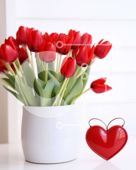 Intra Συλλεκτικό Ξύλινο Παζλ Plywood  4mm - Κόκκινες τουλίπες σε λευκό βάζο στο τραπέζι Σε Ξύλινο Κουτί - Διαστάσεις Puzzle: 10x10 cm – 25 κομμάτια