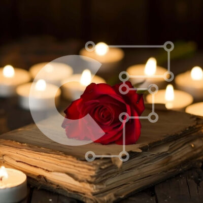 Intra Συλλεκτικό Ξύλινο Παζλ Plywood  4mm - Vintage νεκρή φύση με παλιό βιβλίο, κόκκινο τριαντάφυλλο και κεριά Σε Ξύλινο Κουτί - Διαστάσεις Puzzle: 10x10 cm – 25 κομμάτια - Image 1