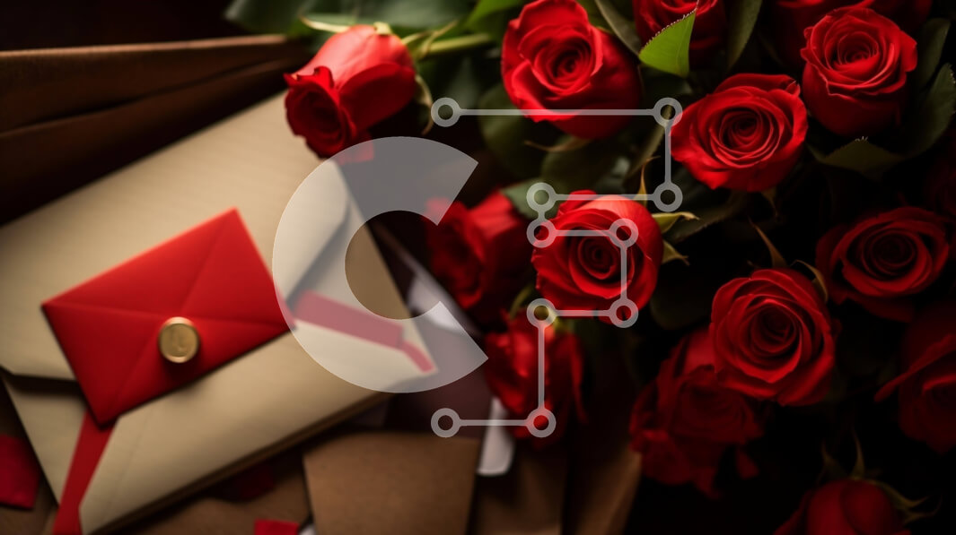 Intra Συλλεκτικό Ξύλινο Παζλ Plywood  4mm - Έννοια ημέρας του Αγίου Βαλεντίνου με κόκκινα τριαντάφυλλα και φάκελο Σε Ξύλινο Κουτί - Διαστάσεις Puzzle: 10x10 cm – 25 κομμάτια