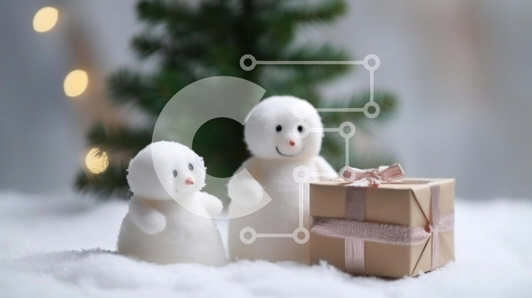 Intra Συλλεκτικό Ξύλινο Παζλ Plywood  4mm - Χιονάνθρωποι, χριστουγεννιάτικο δέντρο και κουτί δώρου σε χιονισμένο φόντο Σε Ξύλινο Κουτί - Διαστάσεις: 10x10 cm – 25 κομμάτια