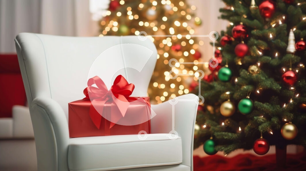 Intra Συλλεκτικό Ξύλινο Παζλ Plywood  4mm - Εορταστικό σαλόνι με λευκή καρέκλα και χριστουγεννιάτικα στολίδια Σε Ξύλινο Κουτί - Διαστάσεις Puzzle: 10x10 cm – 25 κομμάτια