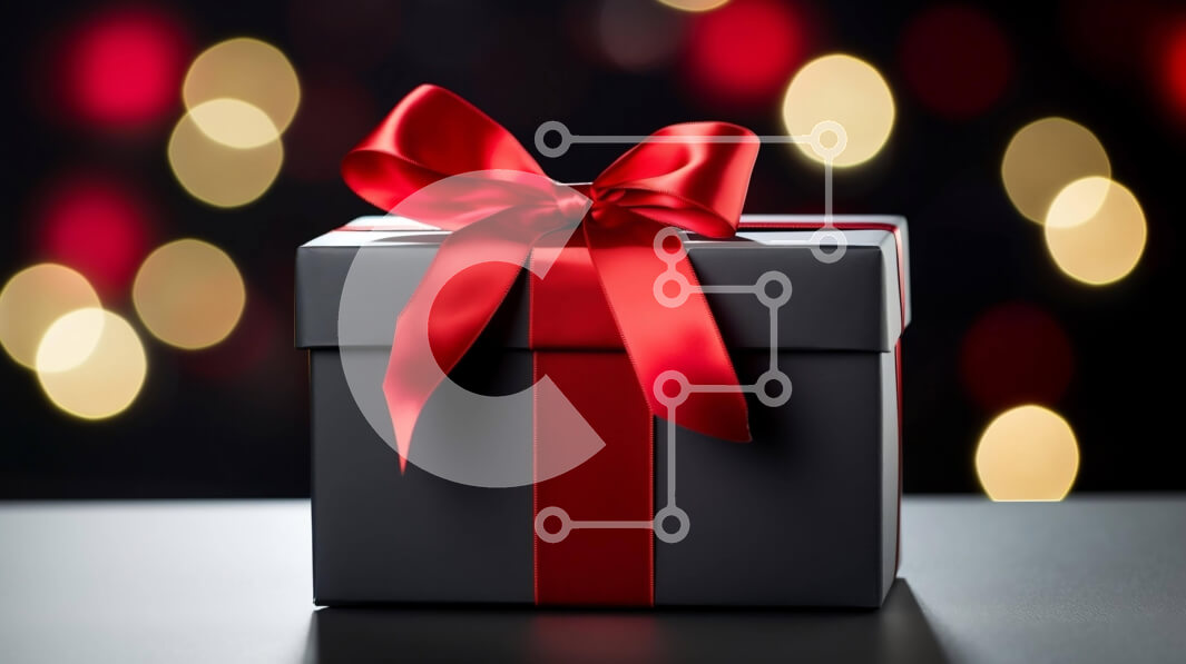 Intra Συλλεκτικό Ξύλινο Παζλ Plywood  4mm - Εορταστικό κουτί δώρου με κόκκινη κορδέλα και φώτα Bokeh Σε Ξύλινο Κουτί - Διαστάσεις: 10x10 cm – 25 κομμάτια