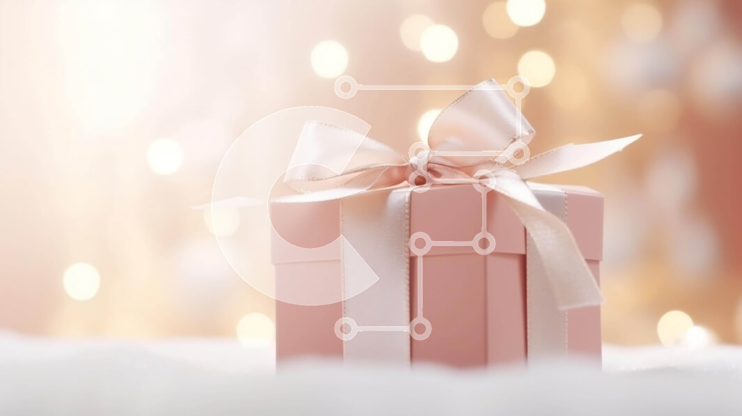 Intra Συλλεκτικό Ξύλινο Παζλ Plywood  4mm - Κομψό ροζ κουτί δώρου σε λευκό χιόνι με φώτα Bokeh Σε Ξύλινο Κουτί - Διαστάσεις: 10x10 cm – 25 κομμάτια