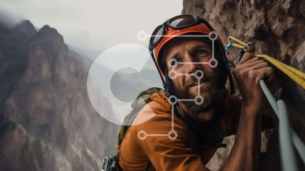 Intra Συλλεκτικό Ξύλινο Παζλ Plywood  4mm - Περιπέτεια και συγκίνηση: Χαμογελαστός άνδρας ορειβάτης σε τοίχο βράχου Σε Ξύλινο Κουτί - Διαστάσεις Puzzle: 10x10 cm – 25 κομμάτια