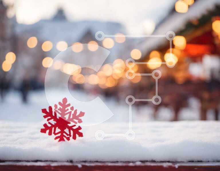 Intra Συλλεκτικό Ξύλινο Παζλ Plywood  4mm - Κόκκινη νιφάδα χιονιού στο χιόνι με εορταστικά φώτα Σε Ξύλινο Κουτί - Διαστάσεις Puzzle: 10x10 cm – 25 κομμάτια