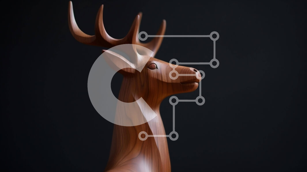 Intra Συλλεκτικό Ξύλινο Παζλ Plywood  4mm - Ξύλινο γλυπτό με κεφάλι ελαφιού σε πρώτο πλάνο Σε Ξύλινο Κουτί - Διαστάσεις Puzzle: 10x10 cm – 25 κομμάτια