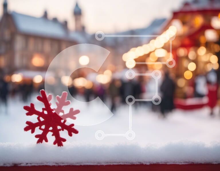 Intra Συλλεκτικό Ξύλινο Παζλ Plywood  4mm - Κόκκινη νιφάδα χιονιού στο χιόνι με τους ανθρώπους Σε Ξύλινο Κουτί - Διαστάσεις Puzzle: 10x10 cm – 25 κομμάτια