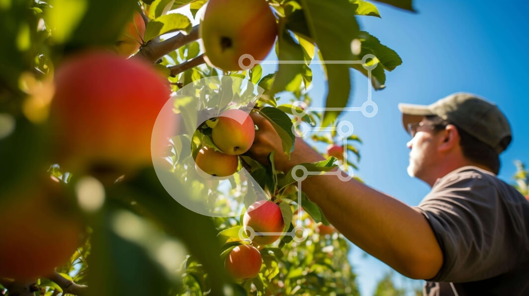 Intra Συλλεκτικό Ξύλινο Παζλ Plywood  4mm - Άνθρωπος που μαζεύει μήλα από μια μηλιά σε ένα περιβόλι Σε Ξύλινο Κουτί - Διαστάσεις: 10x10 cm – 25 κομμάτια