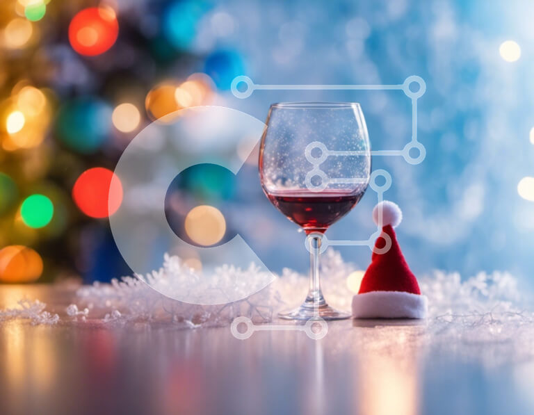 Intra Συλλεκτικό Ξύλινο Παζλ Plywood  4mm - Κόκκινο ποτήρι κρασιού με καπέλο Άγιου Βασίλη και χριστουγεννιάτικο δέντρο Σε Ξύλινο Κουτί - Διαστάσεις: 10x10 cm – 25 κομμάτια