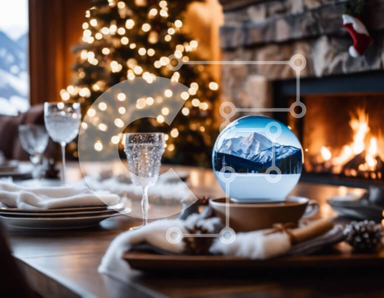 Intra Συλλεκτικό Ξύλινο Παζλ Plywood  4mm - Κομψή ρύθμιση τραπεζαρίας τραπεζαρίας με κεντρικό στοιχείο Snow Globe Σε Ξύλινο Κουτί - Διαστάσεις Puzzle: 10x10 cm – 25 κομμάτια