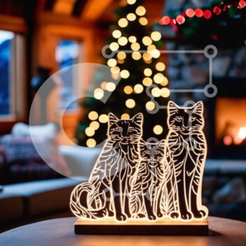 Intra Συλλεκτικό Ξύλινο Παζλ Plywood  4mm - Φωτιστικό γλυπτό γάτας σε διακοσμητικό ξύλινο τραπέζι με χριστουγεννιάτικα στολίδια Σε Ξύλινο Κουτί - Διαστάσεις Puzzle: 10x10 cm – 25 κομμάτια - Image 1