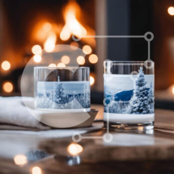 Intra Συλλεκτικό Ξύλινο Παζλ Plywood  4mm - Ποτήρια Snowy Scene στο τζάκι με το φως των κεριών Σε Ξύλινο Κουτί - Διαστάσεις Puzzle: 10x10 cm – 25 κομμάτια - Image 1