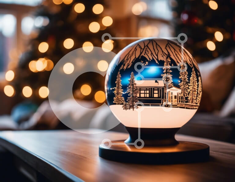 Intra Συλλεκτικό Ξύλινο Παζλ Plywood  4mm - Snow Globe με περίπλοκα σπίτια και δέντρα Σε Ξύλινο Κουτί - Διαστάσεις Puzzle: 10x10 cm – 25 κομμάτια