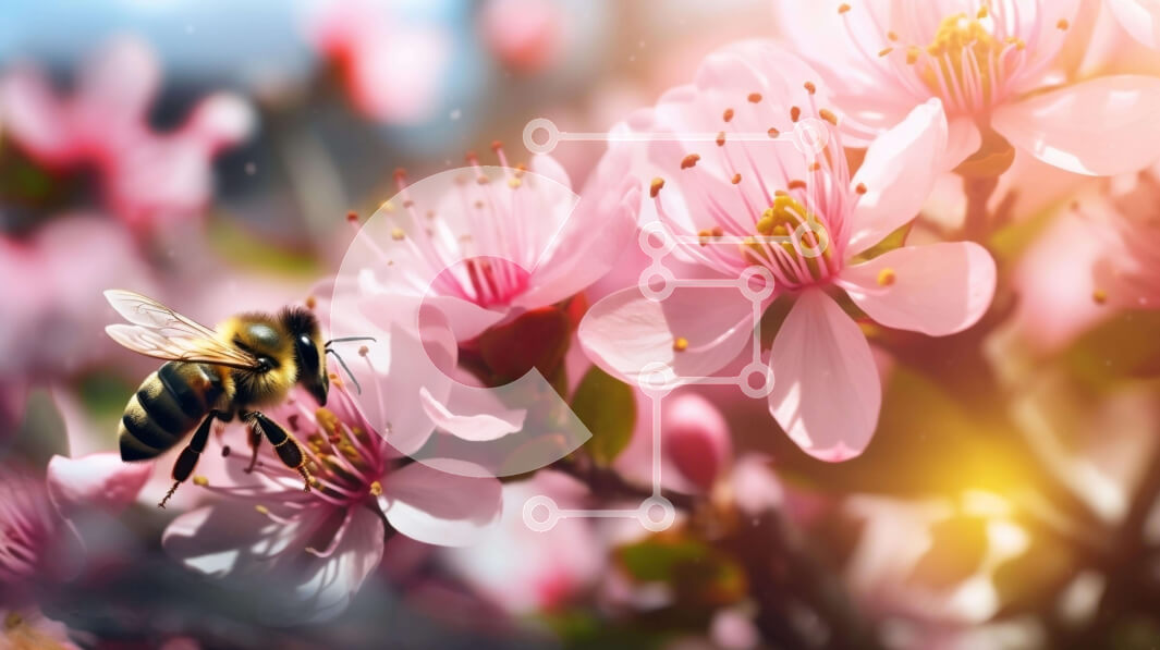 Intra Συλλεκτικό Ξύλινο Παζλ Plywood  4mm - Μέλισσες που επικονιάζουν ροζ άνθη Σε Ξύλινο Κουτί - Διαστάσεις: 10x10 cm – 25 κομμάτια