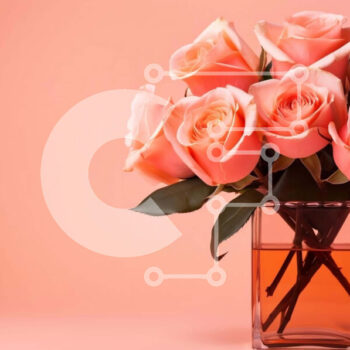 Intra Συλλεκτικό Ξύλινο Παζλ Plywood  4mm - Ροζ τριαντάφυλλα σε διαφανές γυάλινο βάζο σε πορτοκαλί φόντο Σε Ξύλινο Κουτί - Διαστάσεις Puzzle: 10x10 cm – 25 κομμάτια - Image 1