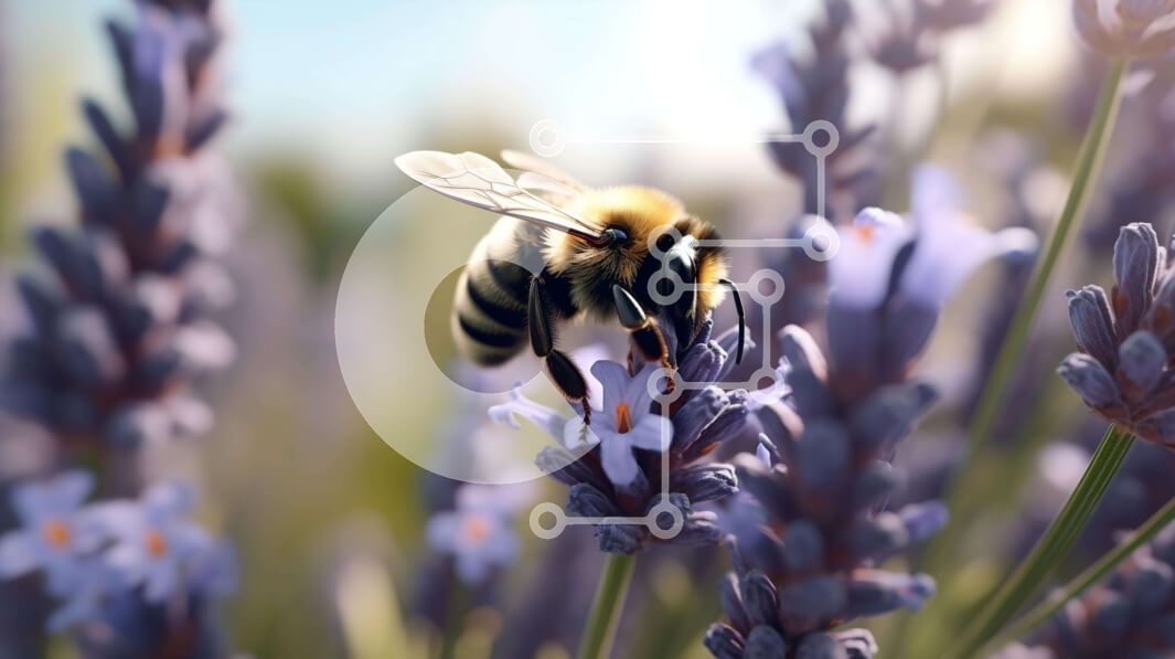 Intra Συλλεκτικό Ξύλινο Παζλ Plywood  4mm - Μέλισσα σε λουλούδια λεβάντας μαζεύει νέκταρ ή γύρη Σε Ξύλινο Κουτί - Διαστάσεις: 10x10 cm – 25 κομμάτια