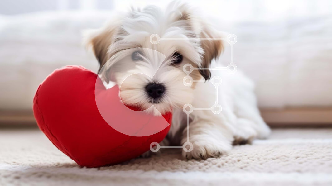 Intra Συλλεκτικό Ξύλινο Παζλ Plywood  4mm - Χαριτωμένος σκύλος με μαξιλάρι σε σχήμα καρδιάς Σε Ξύλινο Κουτί - Διαστάσεις: 10x10 cm – 25 κομμάτια