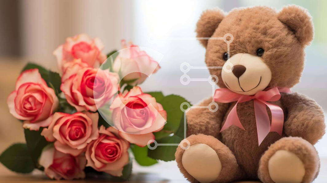 Intra Συλλεκτικό Ξύλινο Παζλ Plywood  4mm - Καφέ αρκουδάκι με ροζ τριαντάφυλλα Σε Ξύλινο Κουτί - Διαστάσεις Puzzle: 10x10 cm – 25 κομμάτια